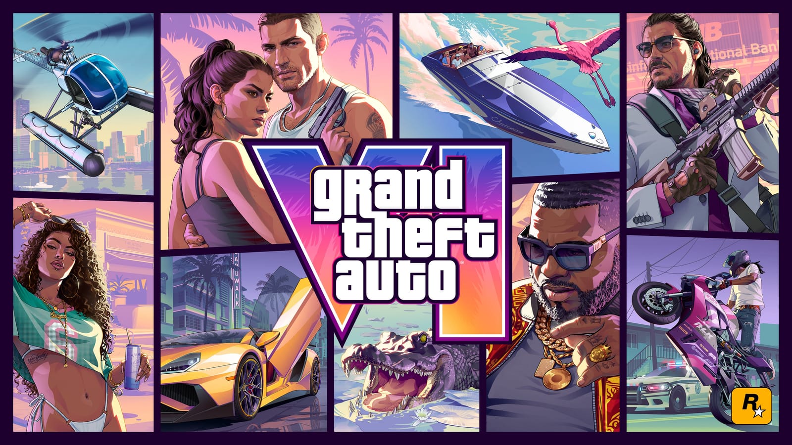 کاور رسمی GTA VI با شخصیتها، وسایل نقلیه و صحنههایی از Leonida