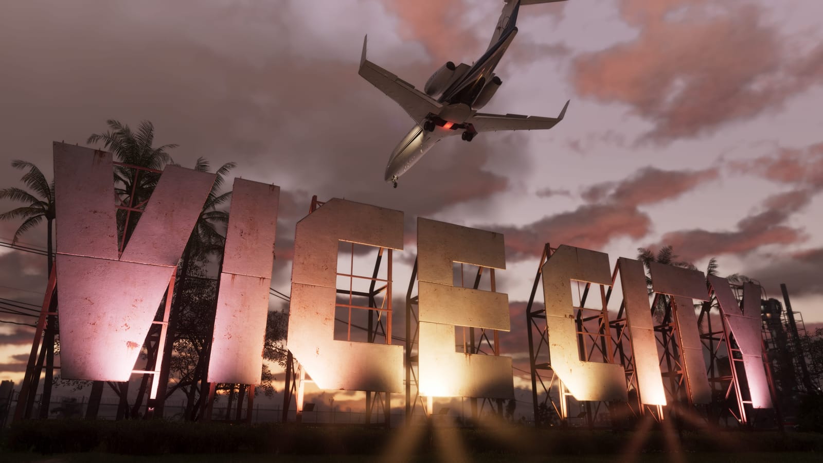 نمای Vice City زیر آسمان طوفانی در اسکرین‌شات رسمی GTA VI